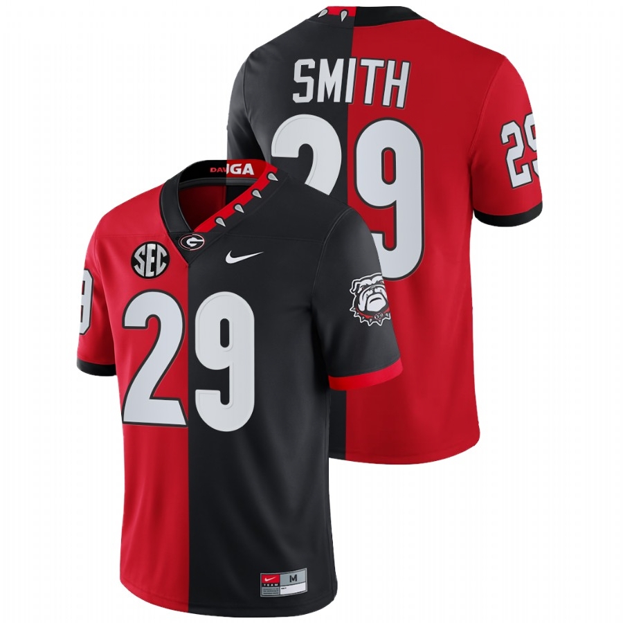 Georgia Bulldogs Men's NCAA Christopher Smith #29 Red Black Split Limited Edition Mascot 100th Anniversary 2021-22 College Football Jersey YWG2149ZD
